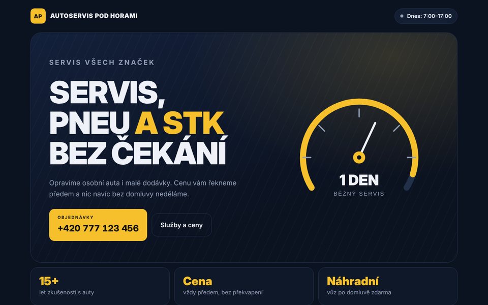 Ukázka webu autoservisu