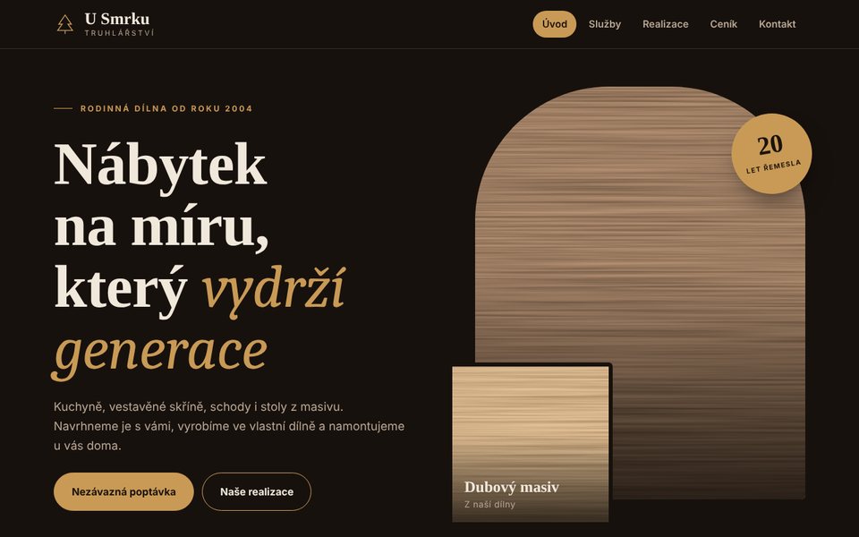 Ukázka firemního webu pro truhlářství na počítači